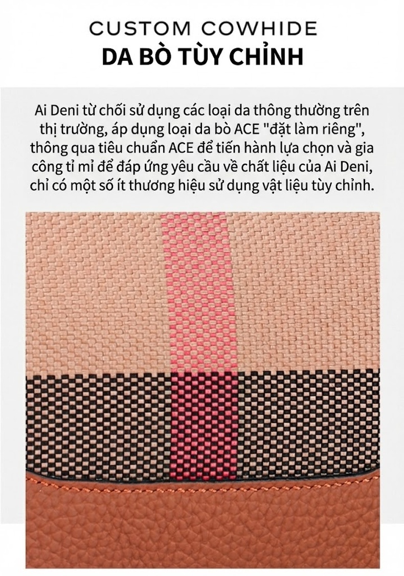 Túi Đeo Chéo Nữ Vải Canvas Phối Da Bò Họa Tiết Caro Màu Nâu chi tiết 9