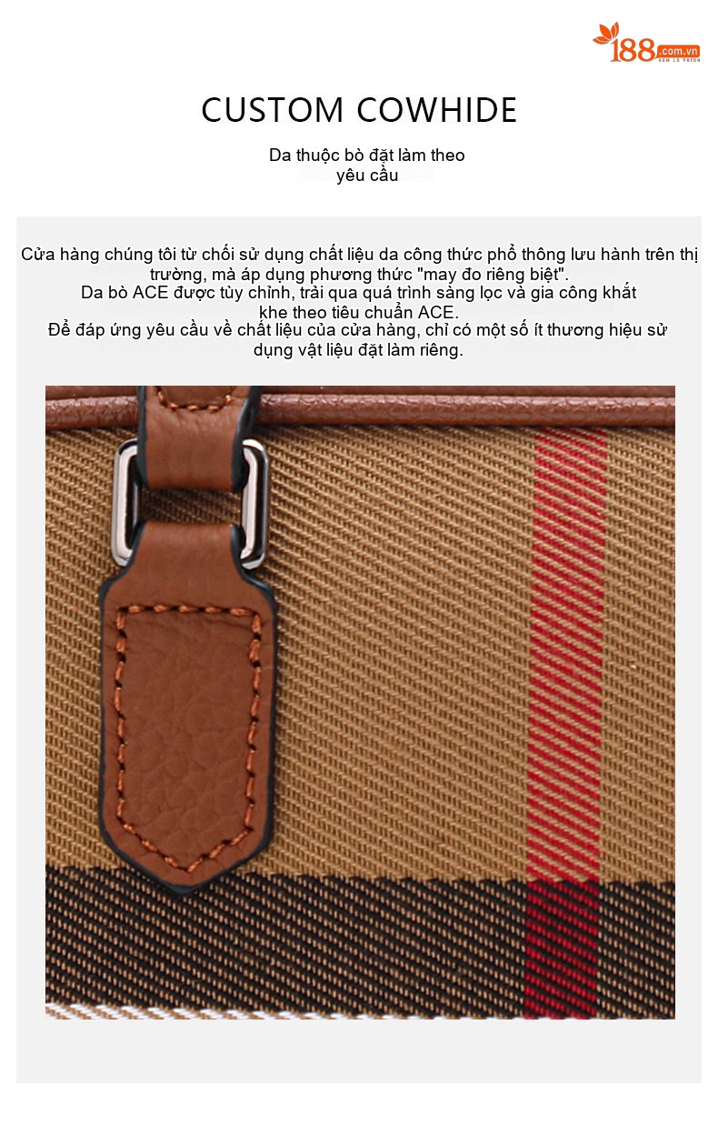 Túi Đeo Chéo Nữ Vải Canvas Phối Da Bò Họa Tiết Kẻ Ô Màu Nâu chi tiết 7