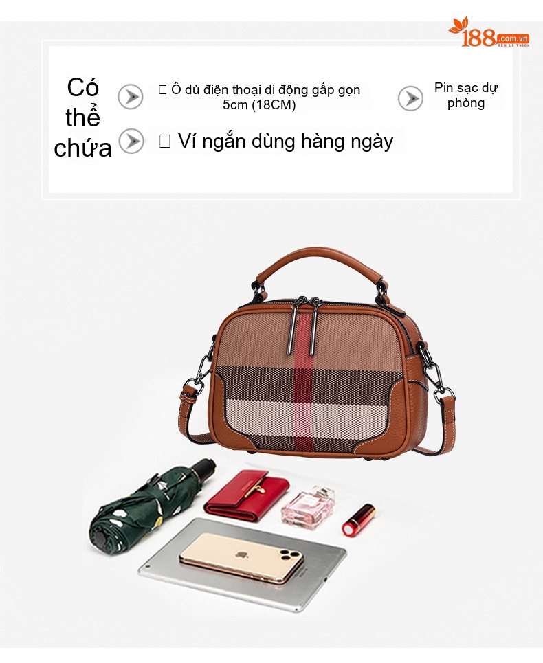 Túi Đeo Chéo Nữ Vải Canvas Phối Da Xách Tay Thời Trang chi tiết 9