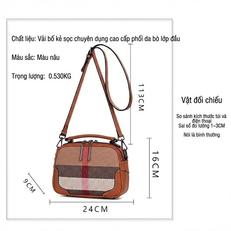 Túi Đeo Chéo Nữ Vải Canvas Phối Da Xách Tay Thời Trang chi tiết 11