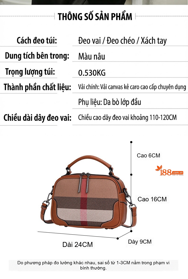 Túi Đeo Chéo Nữ Vải Canvas Phối Da Xách Tay Thời Trang chi tiết 4