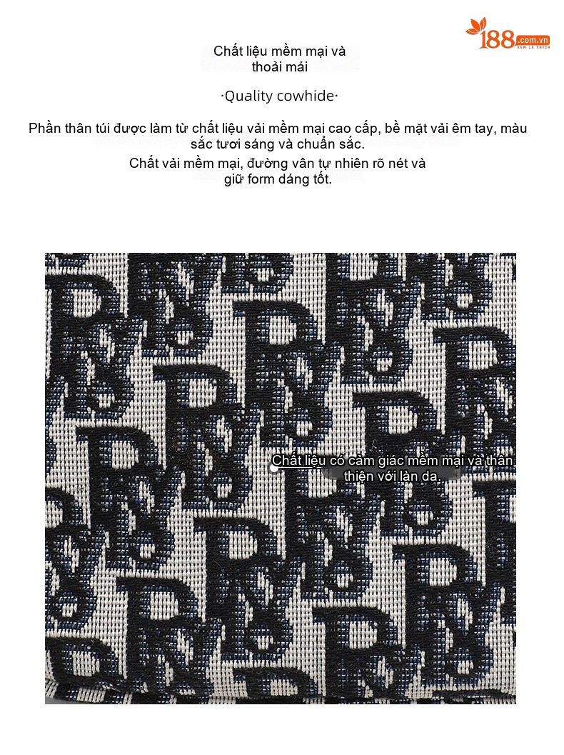 Túi Đeo Chéo Nữ Vải Canvas Túi Đeo Hông Mini Họa Tiết Chữ Màu Trắng, Xanh Navy chi tiết 4