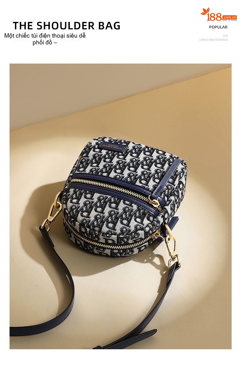 Túi Đeo Chéo Nữ Vải Canvas Túi Đeo Hông Mini Họa Tiết Chữ Màu Trắng, Xanh Navy chi tiết 5