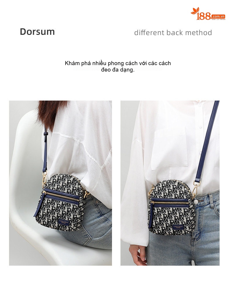 Túi Đeo Chéo Nữ Vải Canvas Túi Đeo Hông Mini Họa Tiết Chữ Màu Trắng, Xanh Navy chi tiết 6