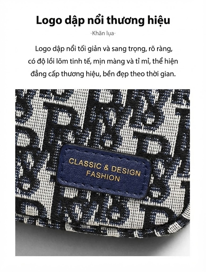Túi Đeo Chéo Nữ Vải Canvas Túi Đeo Hông Mini Họa Tiết Chữ Màu Trắng, Xanh Navy chi tiết 7