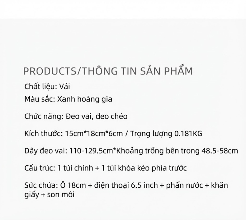Túi Đeo Chéo Nữ Vải Canvas Túi Đeo Hông Mini Họa Tiết Chữ Màu Trắng, Xanh Navy chi tiết 9