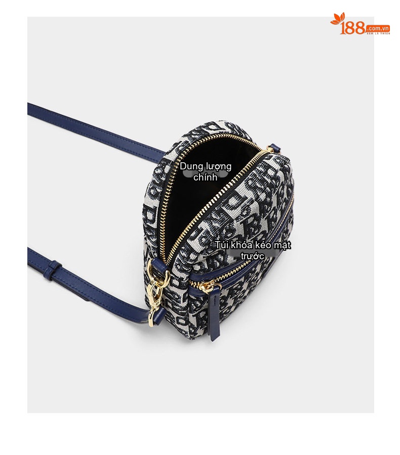 Túi Đeo Chéo Nữ Vải Canvas Túi Đeo Hông Mini Họa Tiết Chữ Màu Trắng, Xanh Navy chi tiết 13