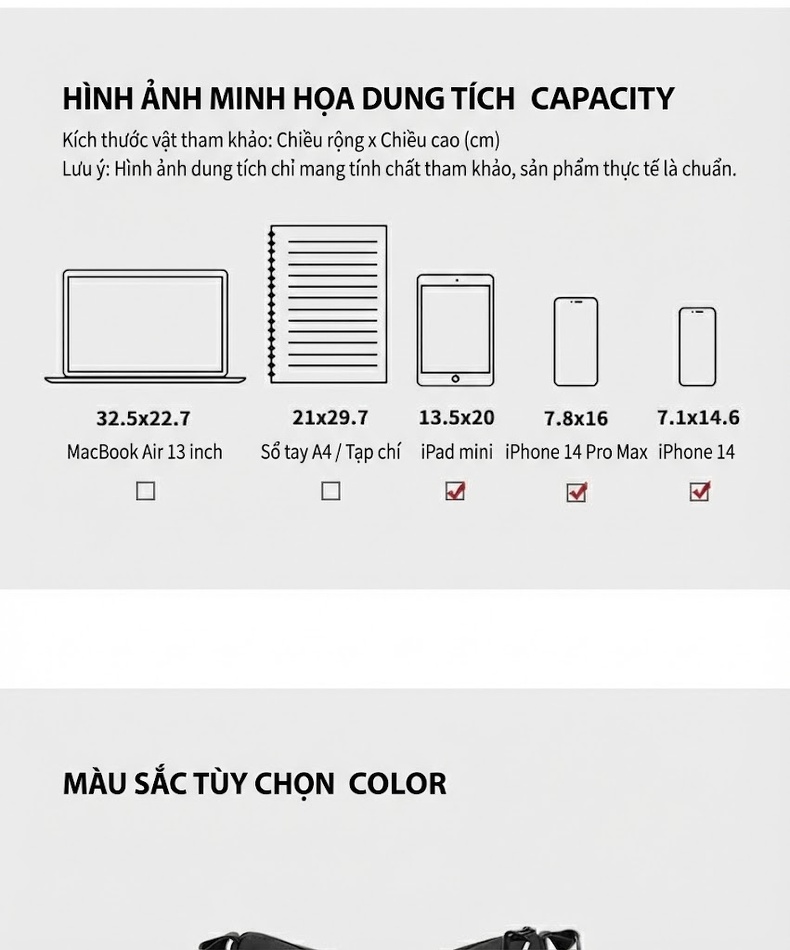 Túi Đeo Chéo Nữ Vải Canvas Túi Kẹp Nách Dáng Gối Phong Cách Casual Màu Đen chi tiết 8