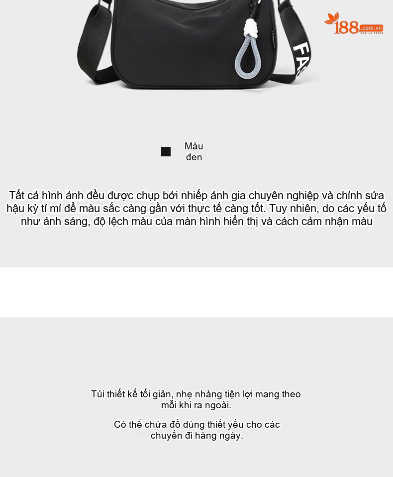 Túi Đeo Chéo Nữ Vải Canvas Túi Kẹp Nách Dáng Gối Phong Cách Casual Màu Đen chi tiết 9