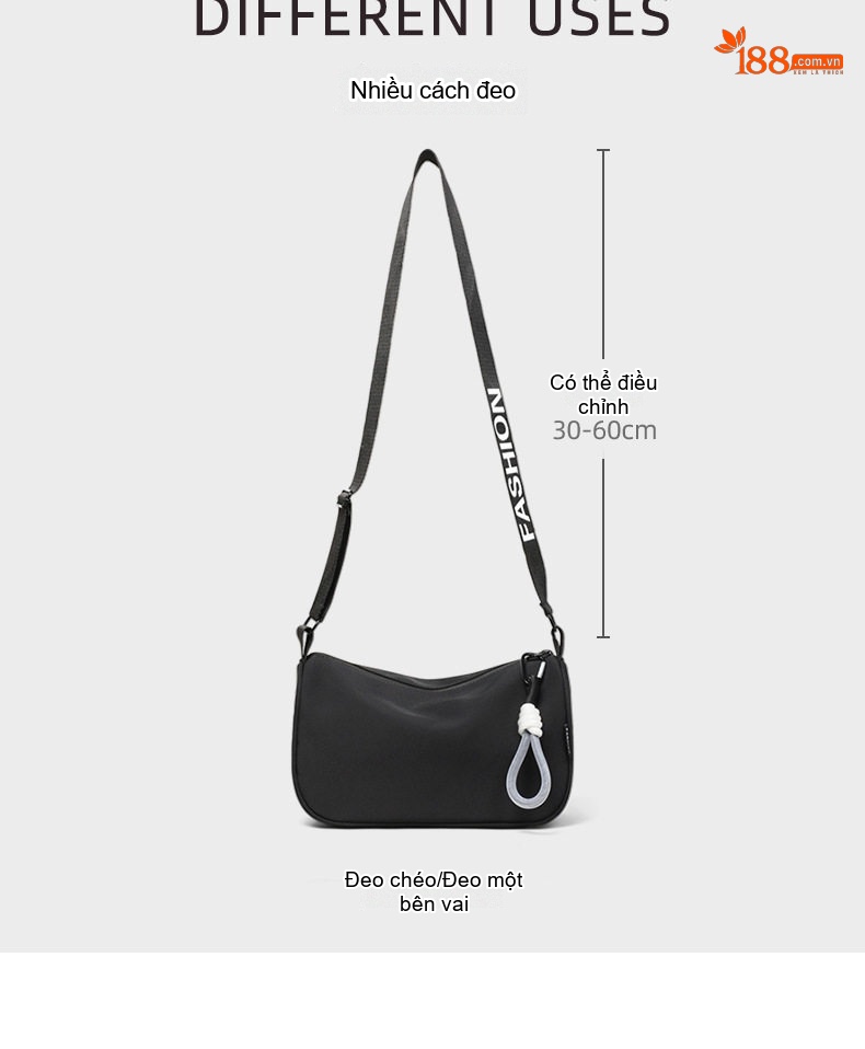 Túi Đeo Chéo Nữ Vải Canvas Túi Kẹp Nách Dáng Gối Phong Cách Casual Màu Đen chi tiết 12