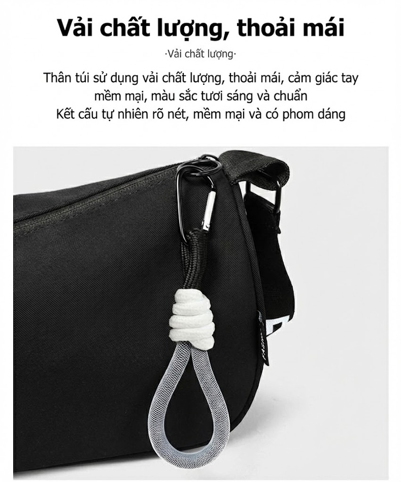 Túi Đeo Chéo Nữ Vải Canvas Túi Kẹp Nách Dáng Gối Phong Cách Casual Màu Đen chi tiết 14
