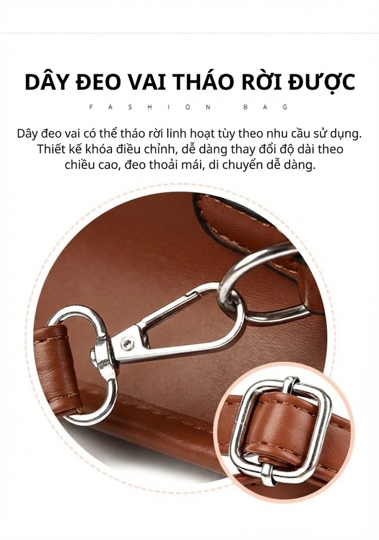 Túi Đeo Chéo Nữ Vải Dệt Kiểu Đan Thời Trang Màu Đen, Nâu, Kem chi tiết 6