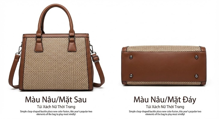 Túi Đeo Chéo Nữ Vải Dệt Kiểu Đan Thời Trang Màu Đen, Nâu, Kem chi tiết 20