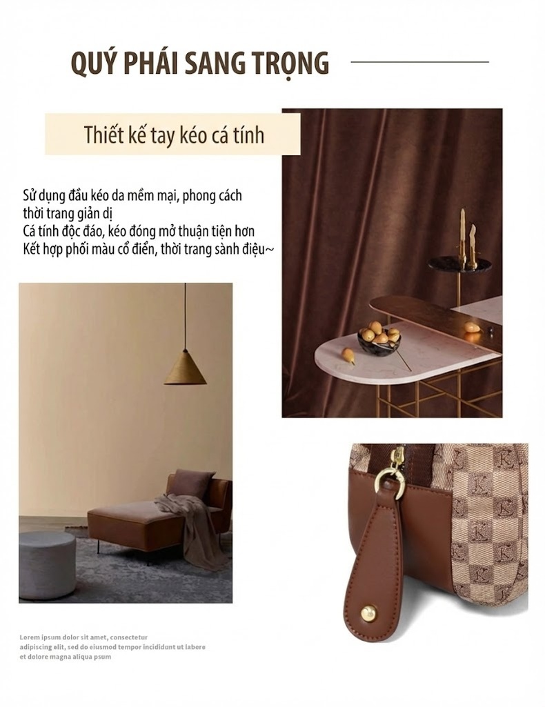 Túi Đeo Chéo Nữ Vải Họa Tiết Caro Dáng Túi Bụng Đeo Ngực Đeo Hông Màu Nâu, Be chi tiết 2