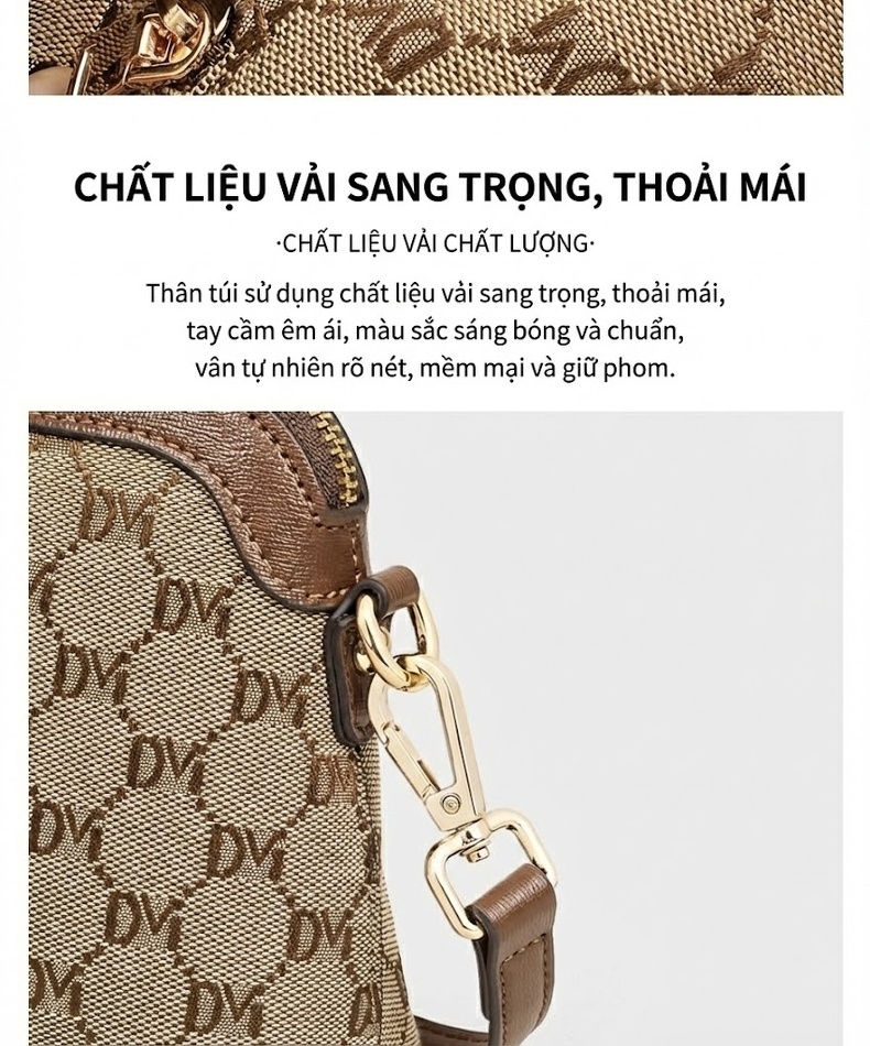 Túi Đeo Chéo Nữ Vải Họa Tiết Túi Đựng Điện Thoại Dáng Nhỏ Gọn Màu Nâu chi tiết 8