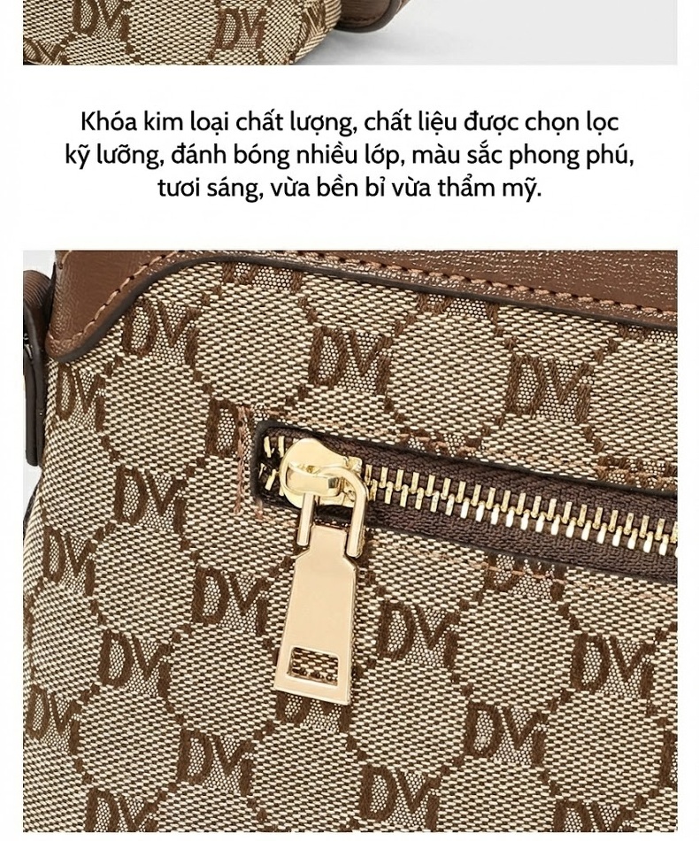 Túi Đeo Chéo Nữ Vải Họa Tiết Túi Đựng Điện Thoại Dáng Nhỏ Gọn Màu Nâu chi tiết 9