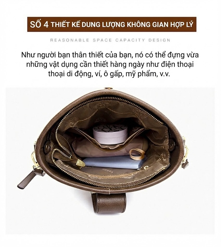 Túi Đeo Chéo Nữ Vải In Họa Tiết Bucket Đựng Vừa A4 Phong Cách Thời Trang Màu Nâu chi tiết 5