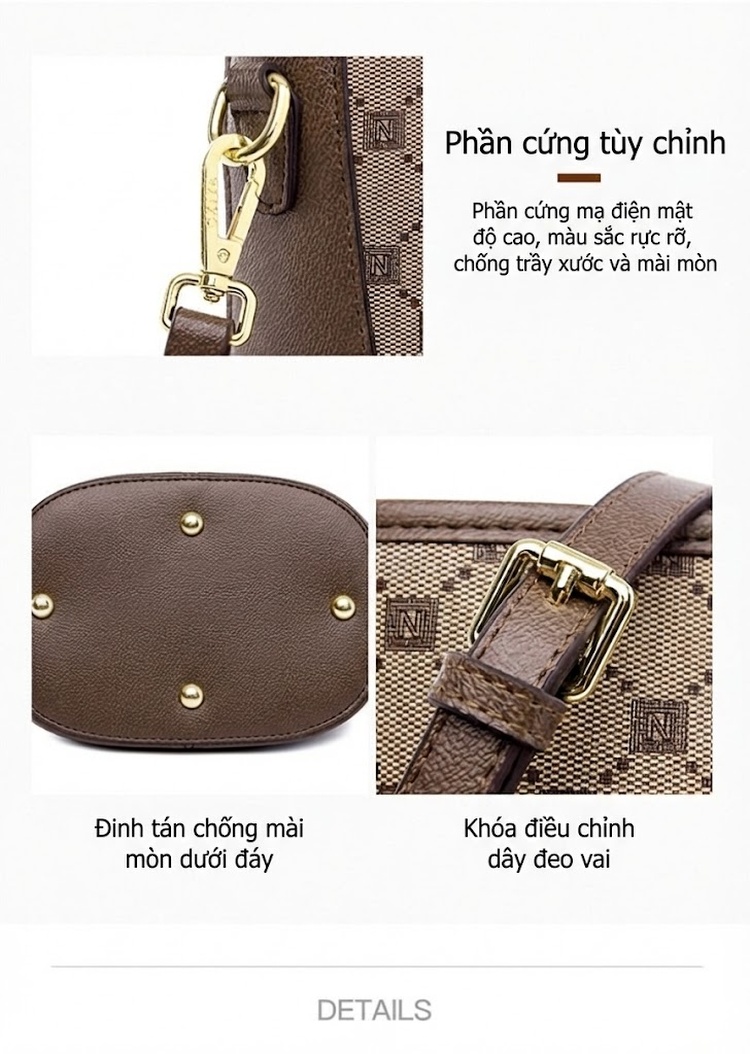 Túi Đeo Chéo Nữ Vải In Họa Tiết Bucket Đựng Vừa A4 Phong Cách Thời Trang Màu Nâu chi tiết 7