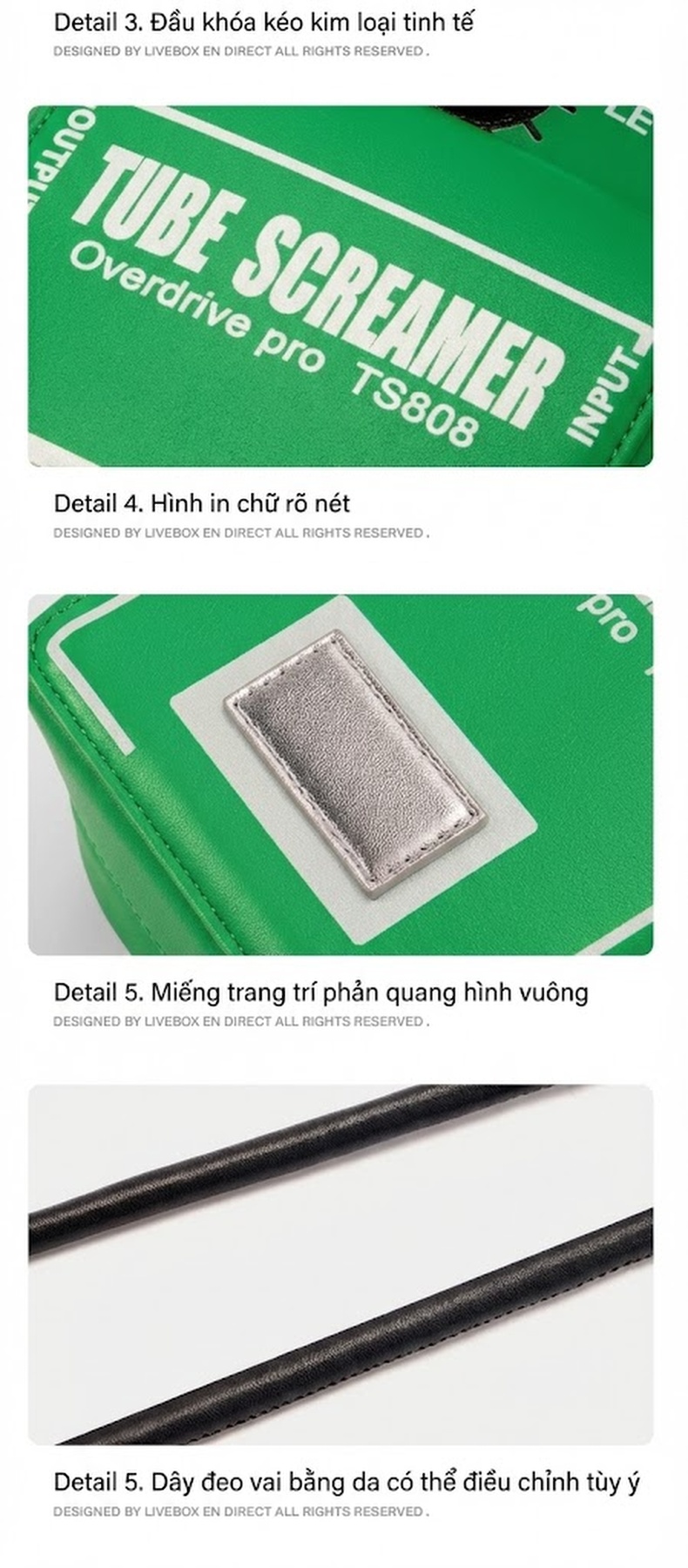 Túi Đeo Chéo OSOCE Hình Pedal Hiệu Ứng Guitar Điện Chống Thấm Nước Màu Vàng, Trắng, Xanh Lá chi tiết 8