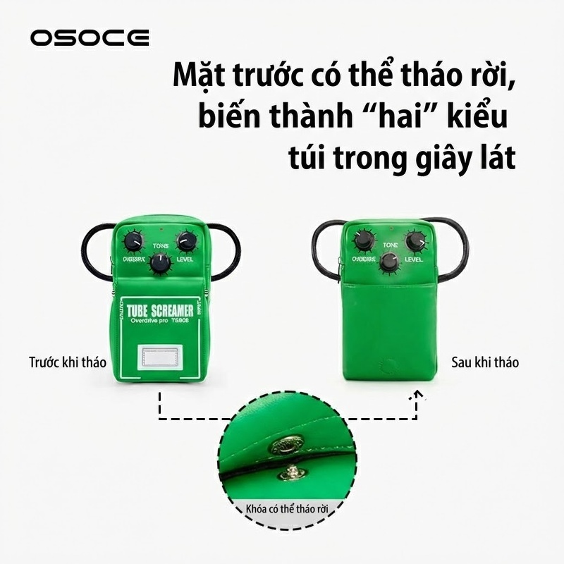 Túi Đeo Chéo OSOCE Hình Pedal Hiệu Ứng Guitar Điện Chống Thấm Nước Màu Vàng, Trắng, Xanh Lá