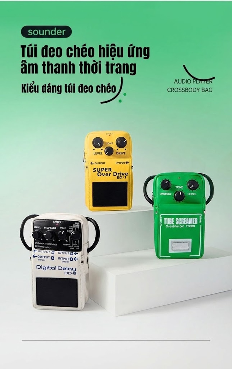 Túi Đeo Chéo OSOCE Hình Pedal Hiệu Ứng Guitar Điện Chống Thấm Nước Màu Vàng, Trắng, Xanh Lá chi tiết 1