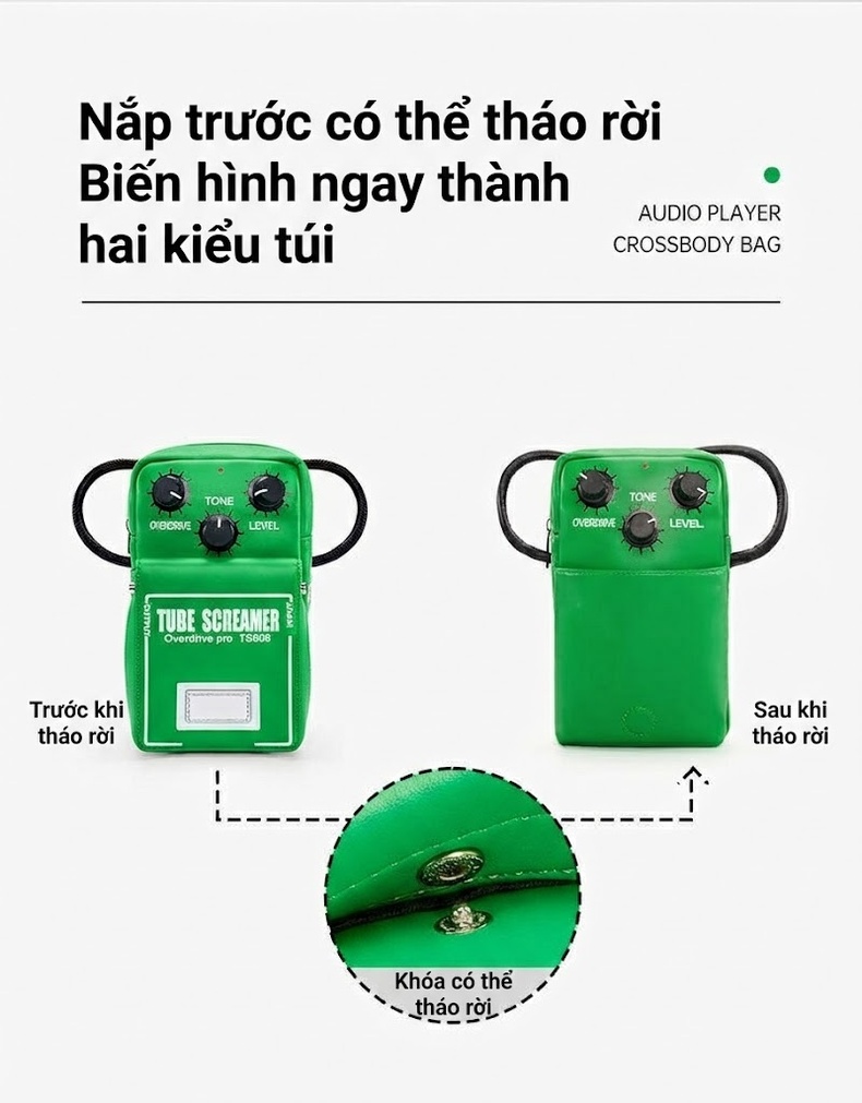 Túi Đeo Chéo OSOCE Hình Pedal Hiệu Ứng Guitar Điện Chống Thấm Nước Màu Vàng, Trắng, Xanh Lá chi tiết 2