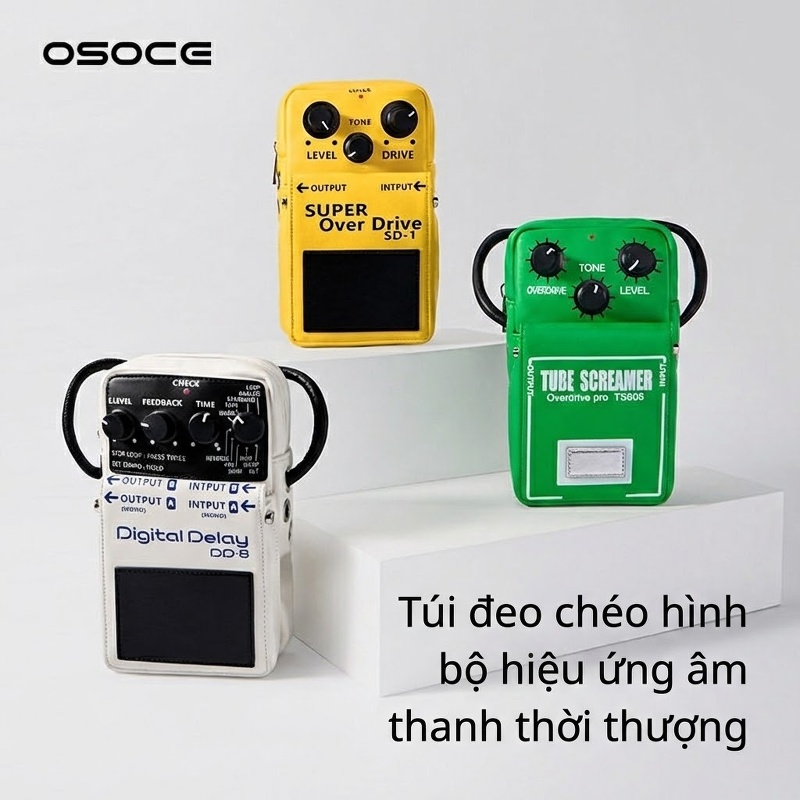 Túi Đeo Chéo OSOCE Hình Pedal Hiệu Ứng Guitar Điện Chống Thấm Nước Màu Vàng, Trắng, Xanh Lá