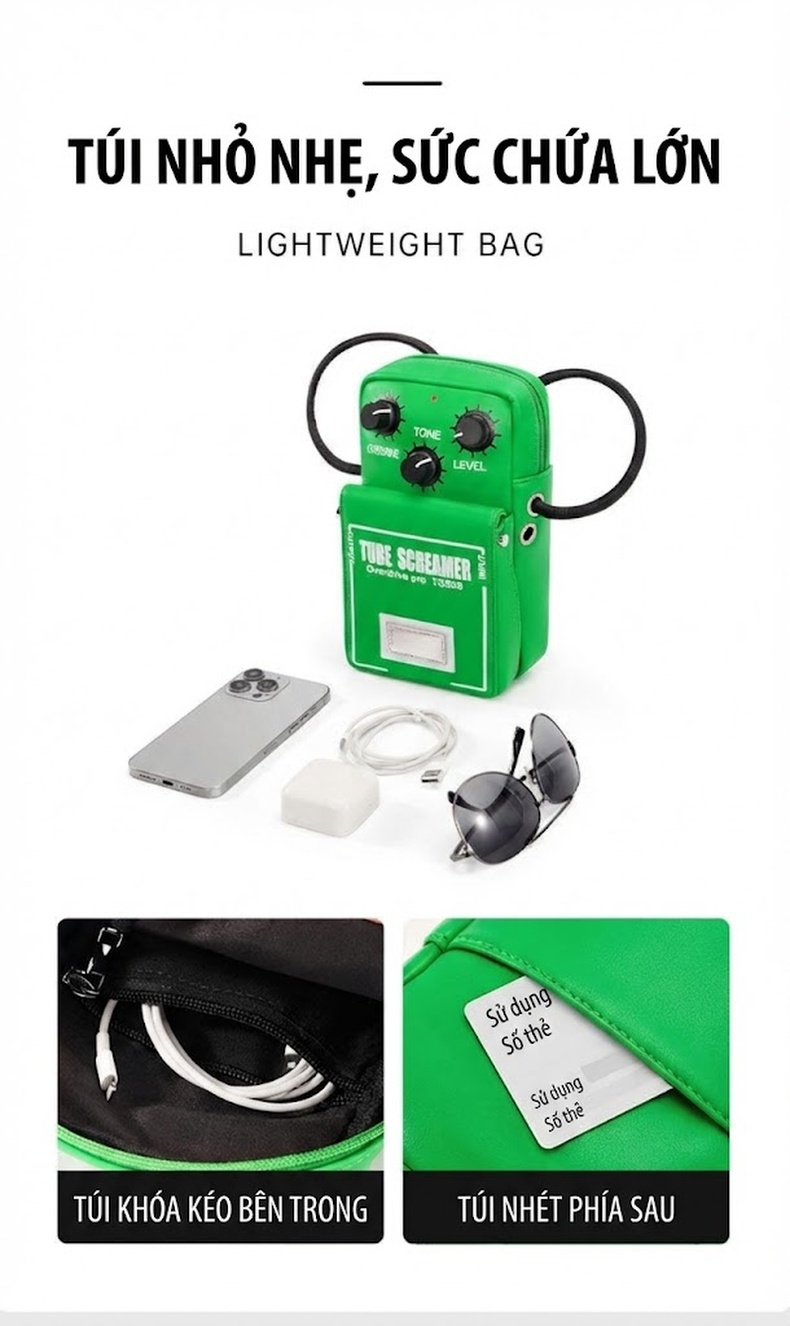 Túi Đeo Chéo OSOCE Hình Pedal Hiệu Ứng Guitar Điện Chống Thấm Nước Màu Vàng, Trắng, Xanh Lá chi tiết 5