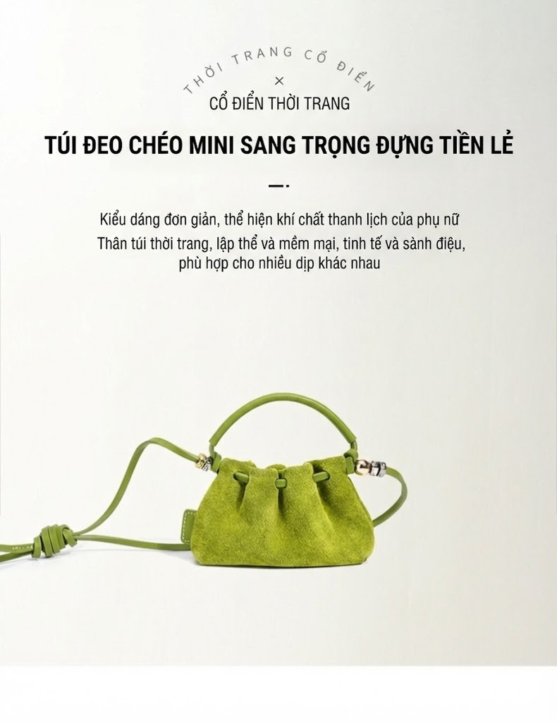 Túi Đeo Chéo Thiết Kế Cổ Điển Da Mờ Túi Xách Tay Mini Đa Năng Túi Đeo Vai Vân Gợn Sóng Màu Vàng, Xanh Lá, Đỏ chi tiết 1