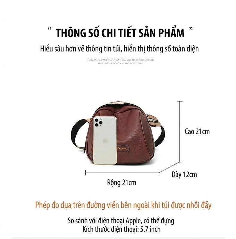 Túi Đeo Chéo/Túi Bụng Nữ Da Thật Phong Cách Ins Màu Nâu Đỏ chi tiết 8