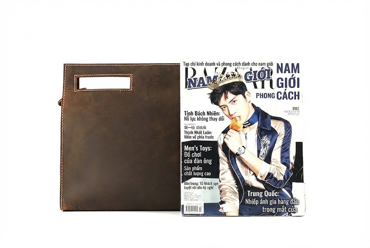 Túi Đeo Chéo/Túi Xách Tay Nam Da Bò Lớp Đầu Tiên Phong Cách Retro Màu Nâu, Đen chi tiết 12