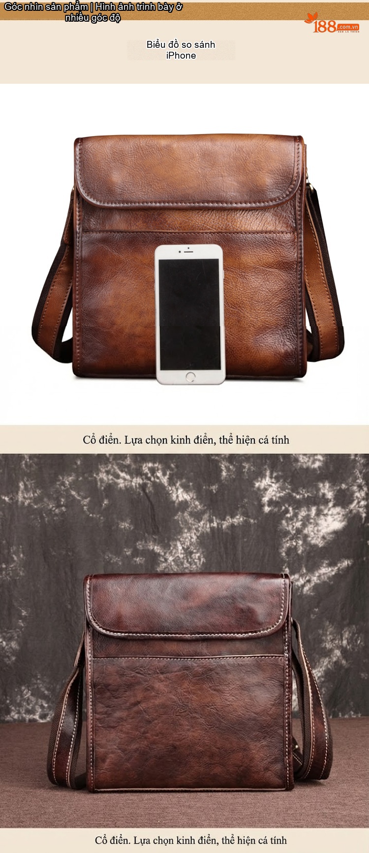 Túi Đeo Chéo/Túi Xách Tay Nam Da Bò Vintage chi tiết 2