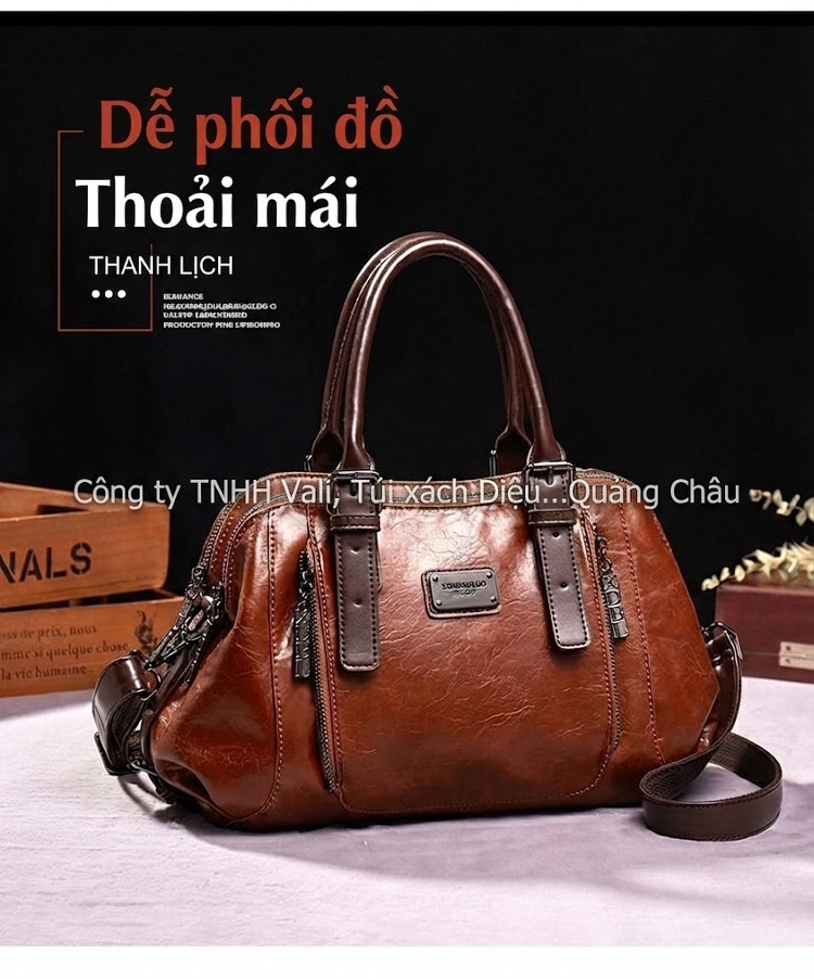 Túi Đeo Chéo/Túi Xách Tay Nữ Da Bóng Retro Phong Cách Châu Âu, Mỹ, Nhiều Ngăn Lớn Màu Nâu chi tiết 1