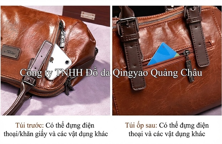 Túi Đeo Chéo/Túi Xách Tay Nữ Da Bóng Retro Phong Cách Châu Âu, Mỹ, Nhiều Ngăn Lớn Màu Nâu chi tiết 4