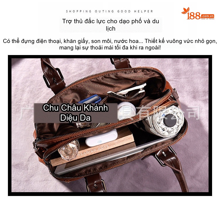 Túi Đeo Chéo/Túi Xách Tay Nữ Da Bóng Retro Phong Cách Châu Âu, Mỹ, Nhiều Ngăn Lớn Màu Nâu chi tiết 5