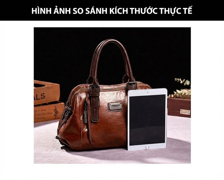 Túi Đeo Chéo/Túi Xách Tay Nữ Da Bóng Retro Phong Cách Châu Âu, Mỹ, Nhiều Ngăn Lớn Màu Nâu chi tiết 12