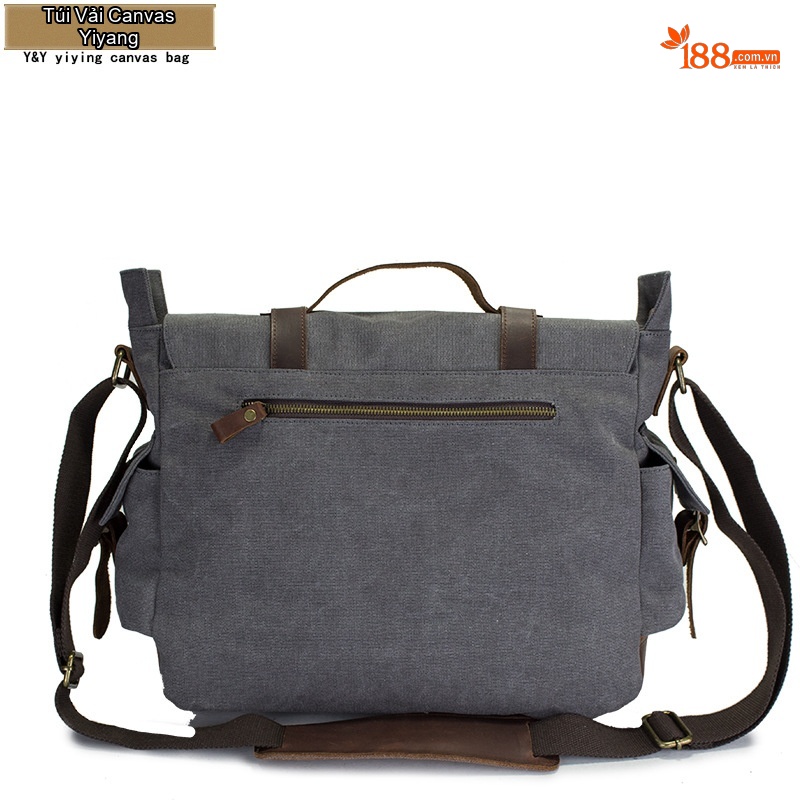Túi Đeo Chéo Vải Canvas phối Da Thật Phong Cách Casual Du Lịch Màu Xám, Nâu