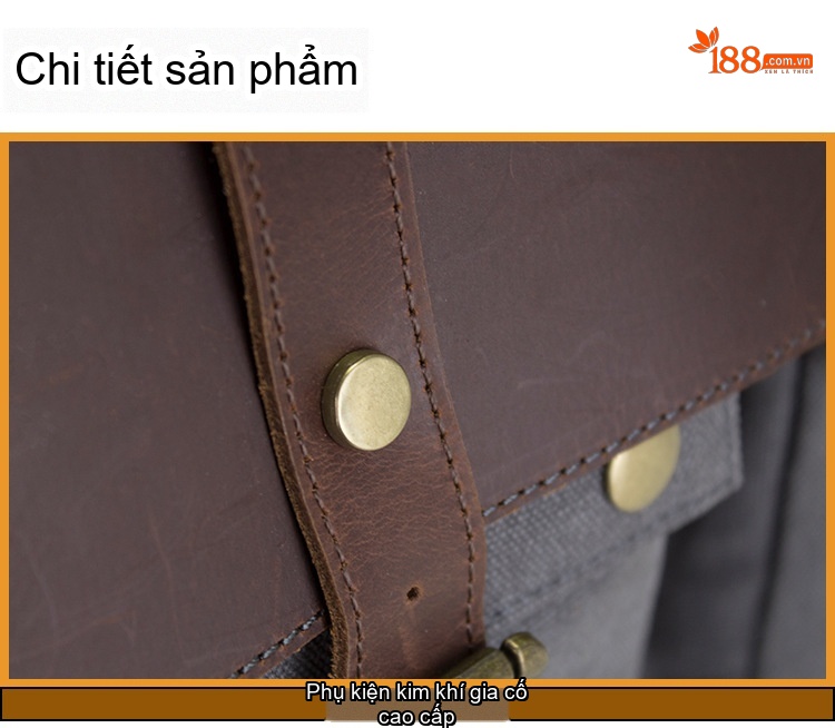 Túi Đeo Chéo Vải Canvas phối Da Thật Phong Cách Casual Du Lịch Màu Xám, Nâu chi tiết 9