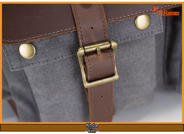 Túi Đeo Chéo Vải Canvas phối Da Thật Phong Cách Casual Du Lịch Màu Xám, Nâu chi tiết 10