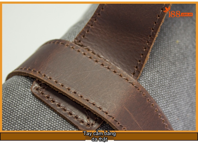 Túi Đeo Chéo Vải Canvas phối Da Thật Phong Cách Casual Du Lịch Màu Xám, Nâu chi tiết 11