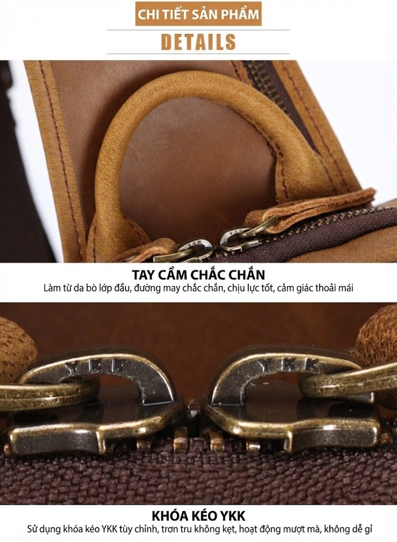 Túi Đeo Chéo Vai Nam Da Bò Đa Năng Có Sạc USB Dung Tích Lớn Màu Nâu chi tiết 5