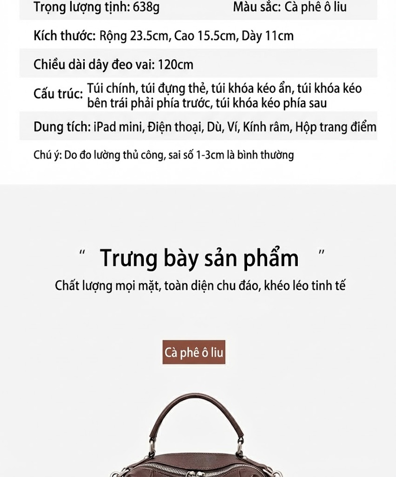Túi Đeo Chéo/Xách Tay Nữ Da Bò Sức Chứa Lớn Màu Nâu chi tiết 10