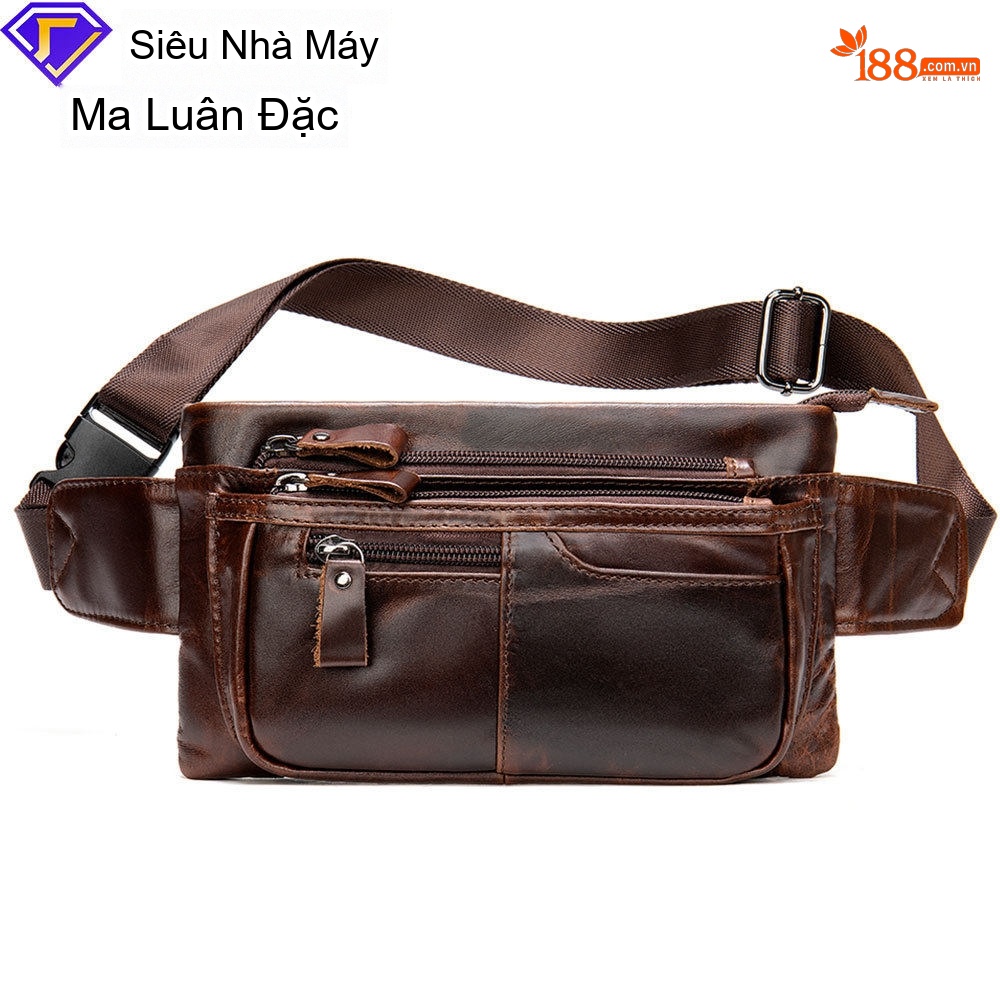 Túi Đeo Hông/Bụng/Chéo Ngực Nam Da Bò Phong Cách Âu Mỹ Màu Nâu, Đen