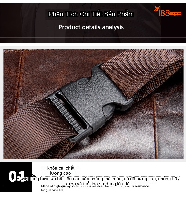 Túi Đeo Hông/Bụng/Chéo Ngực Nam Da Bò Phong Cách Âu Mỹ Màu Nâu, Đen chi tiết 7
