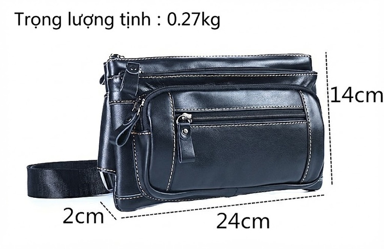 Túi Đeo Hông/Bụng Nam Da Bò Mini, Túi Đeo Chéo Ngực Màu Đen, Nâu chi tiết 4