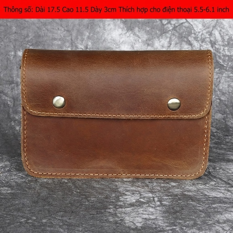 Túi Đeo Hông Da Bò Thật Đựng Điện Thoại 6 Inch Khóa Cài Thắt Lưng Phong Cách Retro Màu Đen, Nâu