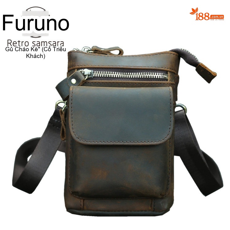 Túi Đeo Hông/Đeo Chéo Nam Da Bò Sáp Dầu Vintage Đa Năng Mini Đựng Điện Thoại 7 Inch Màu Nâu
