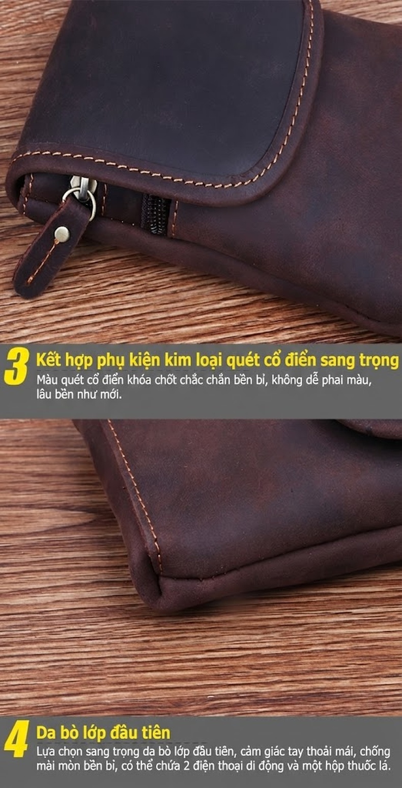 Túi Đeo Hông Điện Thoại Da Bò Madhorse Thắt Lưng Cổ Điển 6 Inch Màu Nâu Vàng, Nâu Đậm chi tiết 17