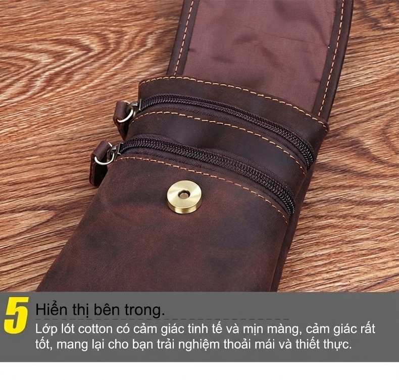 Túi Đeo Hông Điện Thoại Da Bò Madhorse Thắt Lưng Cổ Điển 6 Inch Màu Nâu Vàng, Nâu Đậm chi tiết 18