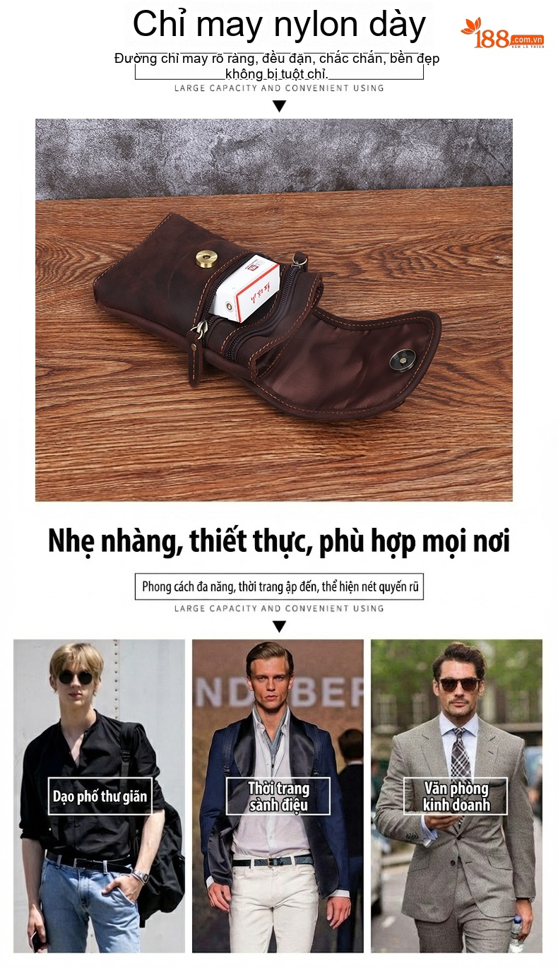 Túi Đeo Hông Điện Thoại Da Bò Madhorse Thắt Lưng Cổ Điển 6 Inch Màu Nâu Vàng, Nâu Đậm chi tiết 5